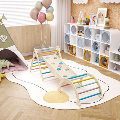 APRILSOUL 7 in 1 Pikler Triangle Set, Baby Climbing Toy, Montessori Learning Toy with Arch, Ramp, and Climbing Triangle