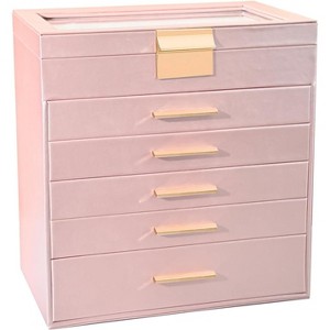 6-Layer Jewelry Box with Glass Lid, Large Black Organizer & Display Case for Necklaces, Bracelets, Earrings, Rings - 1 of 4