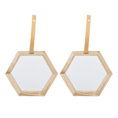 FURNIinspire Decorative Wall Mirrors Set of 2 Geometric Hexagon Mirror for Modern Home Decor, beige brown, 11.5"*3"*3"