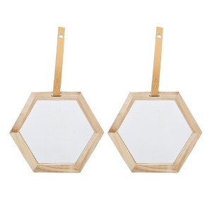 FURNIinspire Decorative Wall Mirrors Set of 2 Geometric Hexagon Mirror for Modern Home Decor, beige brown, 11.5"*3"*3" - 1 of 4