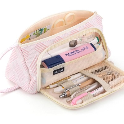 Fmeida Large Capacity Pencil Case Pouch School Supplies, Aesthetic Stationery Pen Case Bag for Girls Women-Khaki