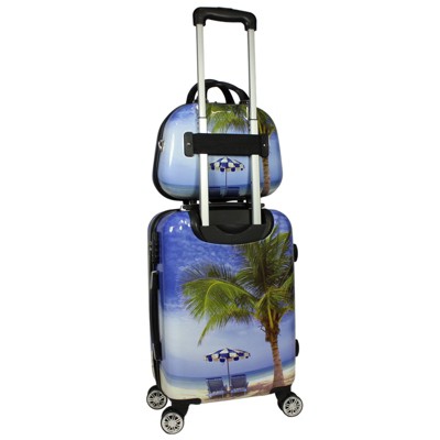 Blue Palm Tree Hard Shell 2-Piece Spinner Luggage Set