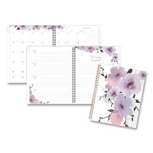Mina Weekly/Monthly Planner, Floral Artwork, 11 x 8.5, White/Violet/Peach Cover, 12-Month (Jan to Dec): 2025 - 1 of 4