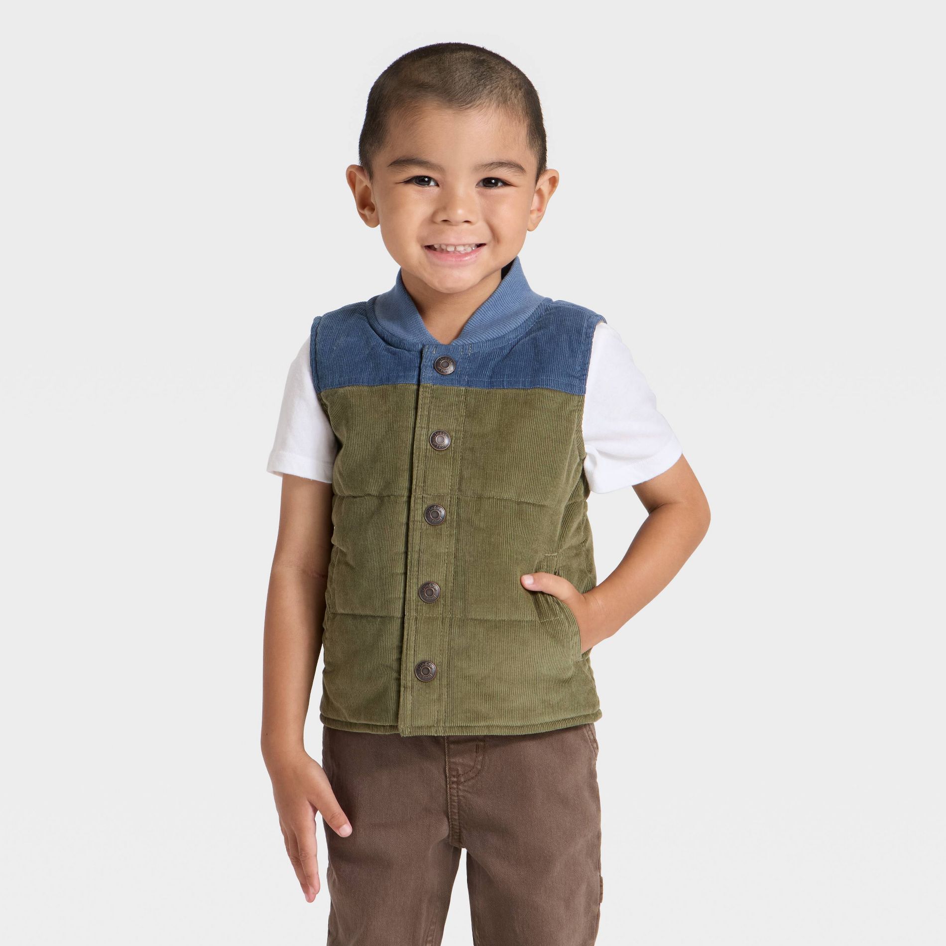 OshKosh B'gosh Toddler Boys' Color Block Vest - Olive/Navy 3T