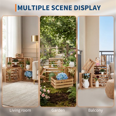 Set of 6 Rustic Wooden Storage Baskets, Stackable Pine Wood Crates with ...