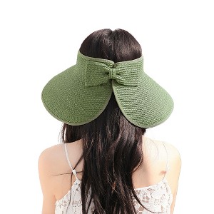 Anna-Kaci Women's Wide Brim Visor Hat with Bow Detail Adjustable Velcro Closure for Beach or Outdoor Protection - 1 of 4