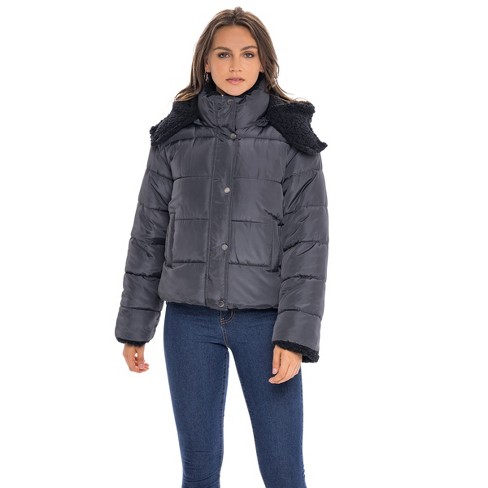 Women's Faux Leather Puffer Jacket, Puffy Coat - S.e.b. By Sebby Black  Large : Target