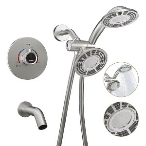 CASAINC 5 inches Wall Mounted Dual Head Shower System with Tub Spout, Brushed Gold - 1 of 4