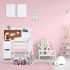 Kids Desk and Chair Set, Wooden Study Table with Storage Shelf Bulletin Board, Children's Learning Desk for Ages 3-8, Natural - 1 of 4