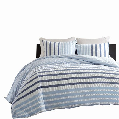 Gracie Mills Santiago Seersucker Striped Cotton Duvet Cover Set