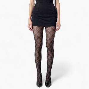 Anna-Kaci Women's Sheer Plaid Pattern Tights with Stretch Fit and Elegant Mesh Design - Black - 1 of 4