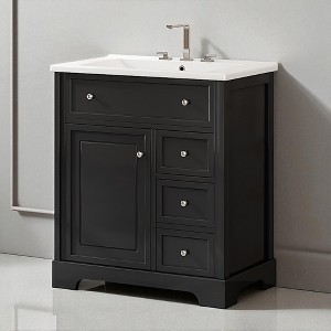 30-Inch Bathroom Vanity with Sink, Freestanding Cabinet with 2 Drawers and Door Shelf,Ceramic Basin, 8-Inch Faucet Mount - 1 of 4