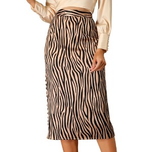 Allegra K Women's Zebra Animal Print High Waist Side Slit A-Line Midi Skirt - 1 of 4
