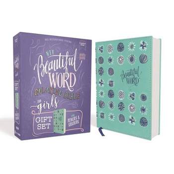 Niv, Beautiful Word Coloring Bible for Girls Pencil/Sticker Gift Set, Updated, Leathersoft Over Board, Teal, Comfort Print - by  Zondervan