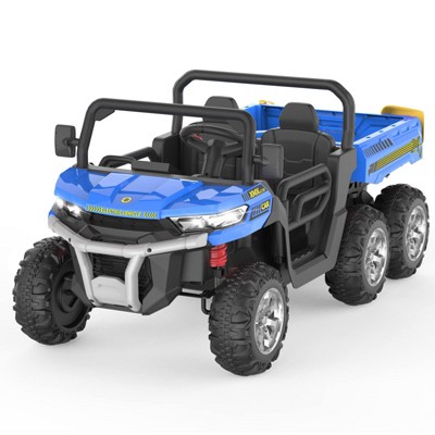 24V Two Seater Ride On Dump Truck with Electric Dump Bed, 6 Wheeler Kids UTV Electric Car with Remote Control, with Led Light