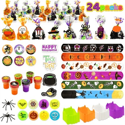 Joyfy 168 pcs Halloween Party Favors Set for Boys Girls, 24 Pack Goody Bags with Halloween Tags for Kids Trick or Treating,Birthday Party Supplies