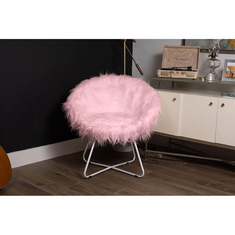 BirdRock Home Pink Faux Fur Papasan Chair with White Legs, 4 of 6