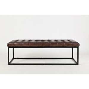Global Archive 55" Genuine Distressed Leather Ottoman Bench - 1 of 4