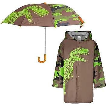 Dinosaur Boys Umbrella & Rain Jacket Set - Kids Ages 3T-9 Years
