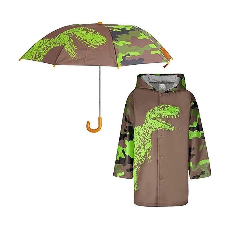 Dinosaur Boys Umbrella & Rain Jacket Set - Kids Ages 3T-9 Years, 1 of 4