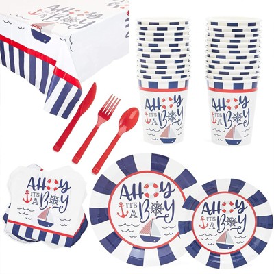 Nautical Blue and Red Baby Shower Party Set for Boys