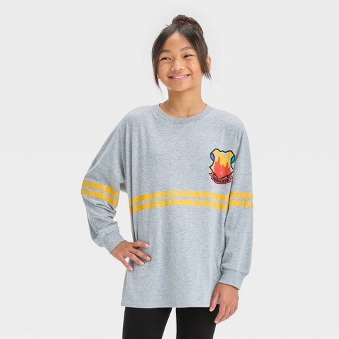 Harry Potter - Hogwarts (Front/Back Print) - Long Sleeve Adult Poly Crew - White T-Shirt