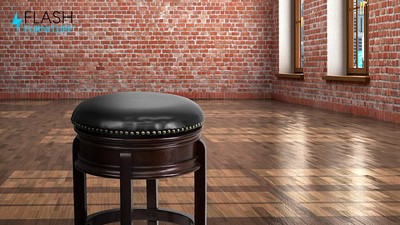 24'' Black Leather Swivel Saddle Wood Counter Stool