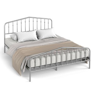 Tangkula Queen Size Metal Bed Frame Platform Headboard & Footboard W/Storage Sliver - 1 of 4