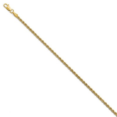 Black Bow Jewelry 14k Yellow Gold 2.25mm Handmade Solid Classic Rope Chain Bracelet