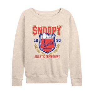 Women's - Peanuts - Snoopy Athletic Dept -Women's French Terry Long Sleeve T-Shirt Lightweight French Terry Wide Neck Long Sleeve Shirt - 1 of 4
