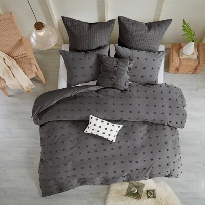 Kay King/California King 7pc Cotton Jacquard Comforter Set Charcoal