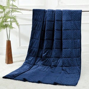 Weighted Blanket for Adults, Queen Size 60x80, 15lbs, Cooling Breathable , Heavy Microfiber with Glass Beads, Navy - 1 of 4