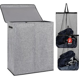 Double Laundry Basket with Lid and Removable Laundry Bags, Large Collapsible Laundry Hamper with 2 Sections - 1 of 4
