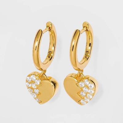 SUGARFIX by BaubleBar Crystal Heart Delicate Huggie Hoop 14K Earrings - Gold