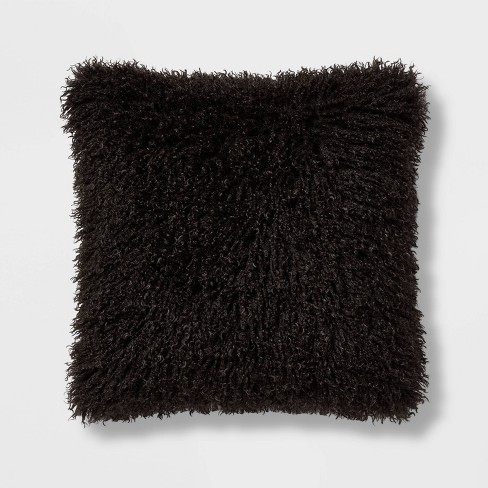 Black mongolian shop fur pillow