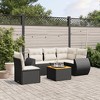 vidaXL 6 Piece Patio Sofa Set with Cushions Black and Cream Poly Rattan - 2x Middle + Table + 1x Corner - 2 of 4