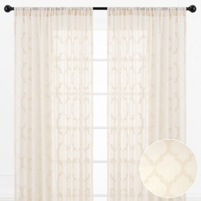 Beige Sheer Light-Filtering Polyester Rod Pocket Curtains, 52" x 63"