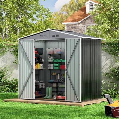 Sandinrayli 6 ft. W x 4 ft. D Outdoor Storage Shed Metal Tool Sheds with Lockable Doors 24 sq. ft., Gray