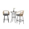 3 Piece Outdoor Patio Bistro Bar Set,Patio Round Bar Table and 2 Swivel Bar Stool Set with Cushion,Bar Height Metal Garden Dining Set-Coolbibila - 2 of 4
