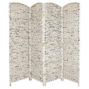 Oriental Furniture 6 ft. Tall Recycled Newspaper Room Divider 4 Panels: Privacy Screen, Hardwood Frame - 1 of 3