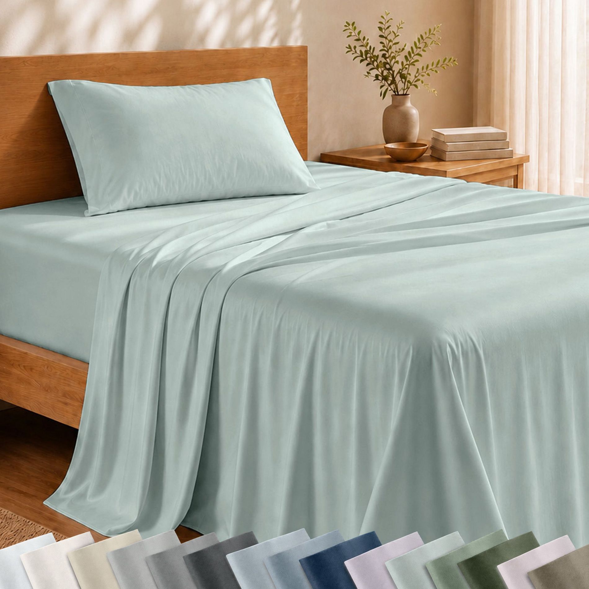 California Design Den Silky Soft Cooling Bed Sheets Set - Luxury 100% Viscose from Bamboo, Extra Deep Pockets, Breathable Sheets