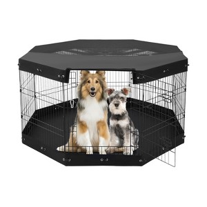 VEVOR Dog Playpen, 8 Pcs 30"H x 24"W Panels Foldable Metal Pet Exercise Pen, Dog Fence Indoor and Outdoor Pen with Door, Bottom Pad and Top Cover - 1 of 4