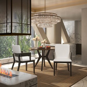ModernLuxe Set of 2 Dining Chair PU Leather Upholstered Accent Chair with White Glossy Cushioned Seat&Wood Frame,Arm Chair Armless Chair, Black/Walnut - 1 of 4
