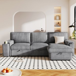 Upholstery Sleeper Sectional Sofa with Storage Bags and 2 cup holders on Arms - 1 of 4