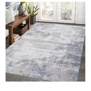 Gray-2*6 feet  Modern Abstract Living Room Rug Machine Washable Soft Carpet Non Slip Non Shedding Ultra Thin Pet Friendly Soft Indoor Foldable Floor - 1 of 4