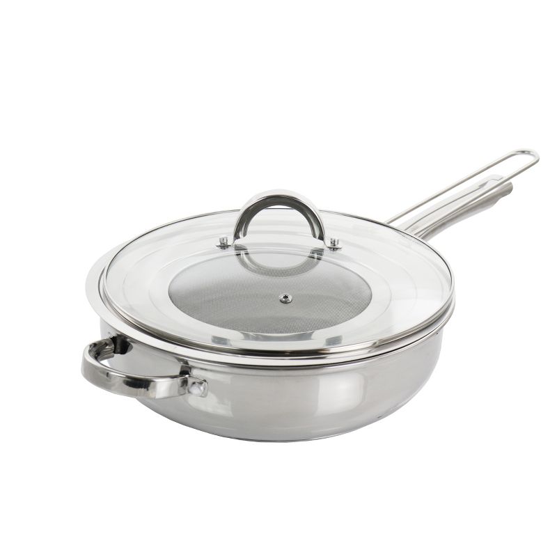 Oster Sangerfield 3 Piece 4 Quart Stainless Steel Saute Pan with Lid and Splatter Guard, 1 of 7