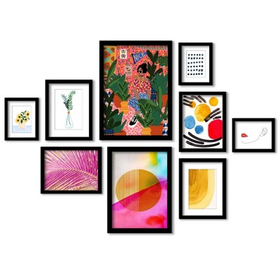 Set Of 9 Matted Framed Prints Gallery Wall Art Set - Modern Woman With ...