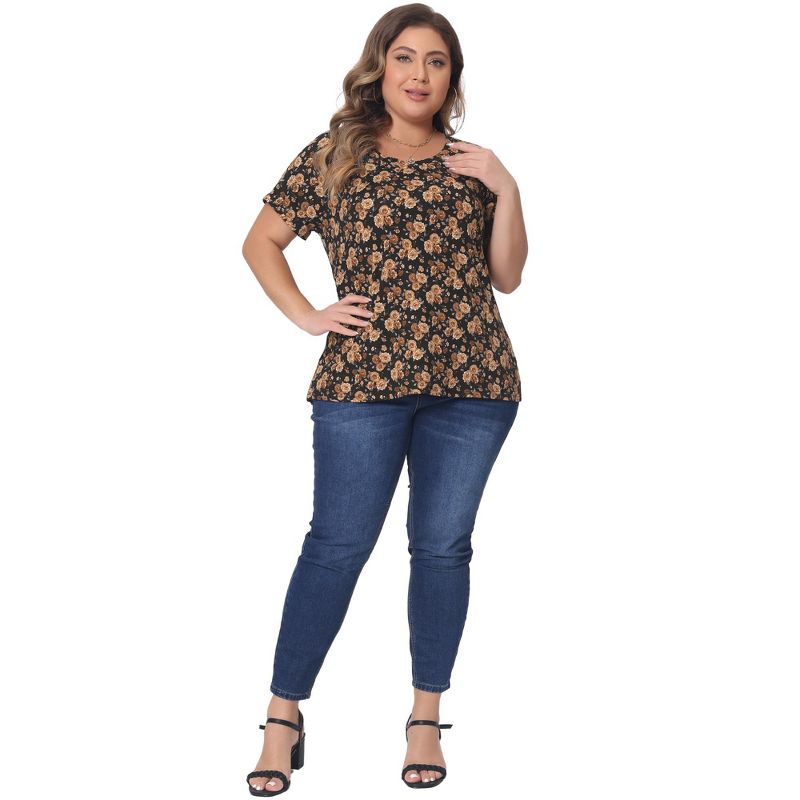 Agnes Orinda Women's Plus Size Short Sleeve Round Neck Casual Country Floral Printed Basic Tops, 3 of 6