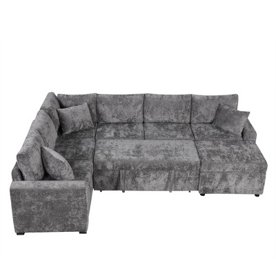 NicBex Modern 112.2" Pull Out Sofa Bed Chenille Convertible Sleeper Sofa with Storage Ottoman and 3 Pillows for Living Room