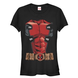 Juniors Womens Marvel Halloween Deadpool Costume T-Shirt - 1 of 3